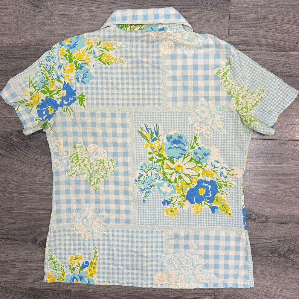 Vtg Patchwork Gingham Floral Print Button Up Shir… - image 7